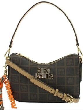 👜 Steve Madden BFlorina Brown Logo Print Crossbody Strap Handbag (NWT)
